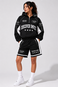 Ensemble veste à capuche et short de sport unisexe noir 100% nylon 2-en-1, imperméable, respirant, coupe-vent, écologique, séchage rapide - Product Image 3