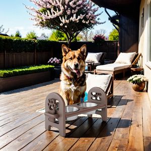 Prodotto di tipo alimentatore riciclato in legno poli e resistente in HDPE per animali domestici regolabile in marrone - Product Image 4