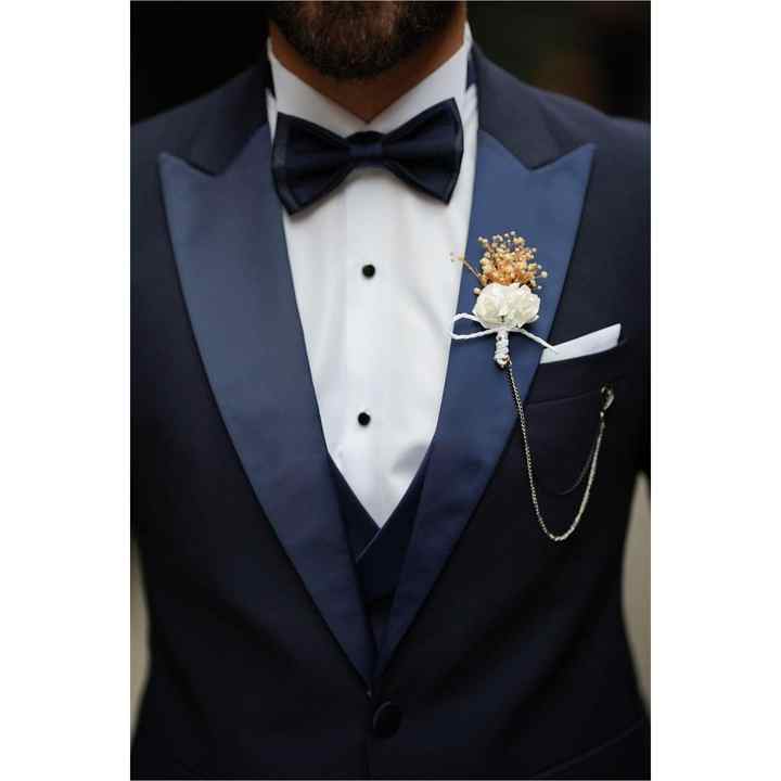 Men's Tuxedo Groom Suit Swallow Collar Italian Cut Slim Fit Jacket Vest Trousers Bow Tie - Dark Navy Blue