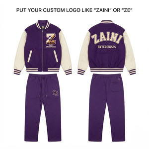 Unisex Varsity Suit Premium 320g <b>Wool</b> Blend Mustard White Jacket Matching <b>Pants</b> Rib Knit Trim Chenille Embroidery Custom Logo - Product Image 1