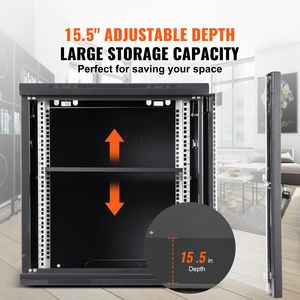 "12U Wall-Mounted Server <b>Cabinet</b> 15.5FT Depth Secure Rack Enclosure 200 Lbs Capacity <b>Lockable</b> Glass Door" - Product Image 2