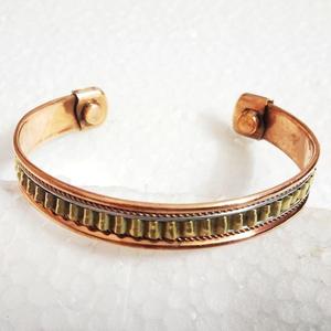 Pulsera de Cobre Puro al por Mayor, Brazalete Magnético Vintage con Incrustaciones de Latón, Joyería Retro Biomagnética para Alivio del Dolor, Unisex - Product Image 1