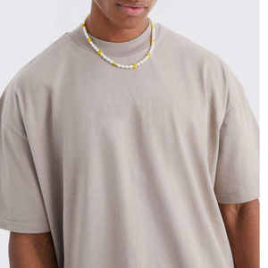 T-shirts décontractés pour hommes en jersey de coton épais 120g, coupe boxy oversize, teint uni, style cropped - Product Image 3