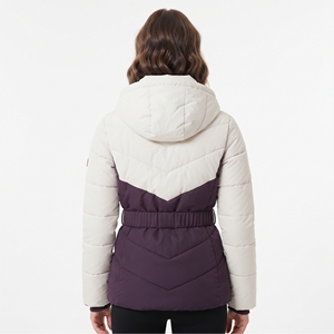 Women's Color Contrast Puffer Jacket Belt Hooded Quilted Winter Coat Warm <b>Padded</b> Outdoor Fashion Casual Jacket Cold Weather Wear - Product Image 6