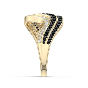 Anillo de Diamantes de Oro Amarillo Vintage para Mujer, con Diamantes Negros Naturales en los Laterales, Corte Brillante, Oro de 10K, 14K, 18K, Plata 925, 935 - Product Image 3