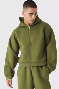 Ensemble de survêtement 2 pièces pour homme, coupe décontractée, taille élargie, avec logo personnalisé, en coton, à capuche zippée et pantalon de jogging, style streetwear - Product Image 3