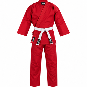 Ensemble Kimono et Pantalon d'Entraînement d'Arts Martiaux Rouge Personnalisé pour Adulte avec Ceinture Blanche Renforcée – Tenue de Sport pour la Pratique - Product Image 1