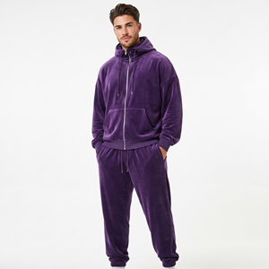 Survêtement en velours zippé pour homme, sweat à capuche entièrement zippé, décontracté, hiver, 100% coton, vêtements de sport, taille oversize, manches longues - Product Image 1