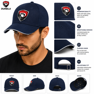 D Navy Blue 6-Panel Baseball <b>Cap</b> Shield Logo Back Curved Part 3D Embroidery Letter Unisex Casual Adjustable Fit Mesh Fabric - Product Image 6