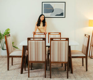 Table en bois avec plateau en marbre très populaire, ensemble de 6 chaises en bois, meubles de salon, meubles de maison avec montage facile pour usage domestique - Product Image 3