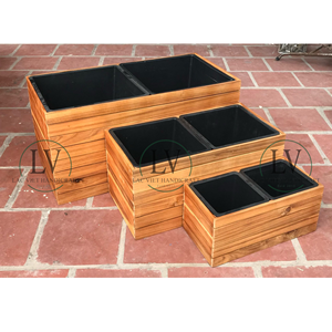 Maceta Artesanal de Madera de Acacia con 3 Compartimentos, Jardinera de Madera Natural para Decoración de Jardín Exterior, Venta al por Mayor desde Vietnam - Product Image 5