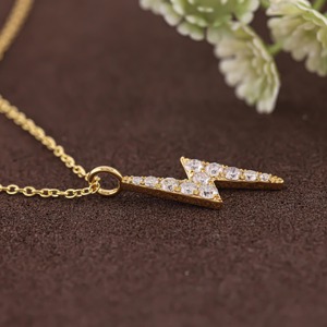 Diamond Lightning Thunderbolt <b>Pendant</b> Necklace 10K 14K 18K <b>Solid</b> <b>Gold</b> or 925 Silver Dainty Minimalist Jewelry Gift for Women's - Product Image 5