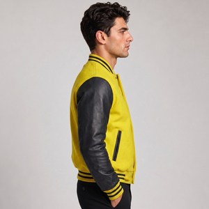 Veste universitaire noire pour homme, manches crème, fermeture boutonnée, style décontracté, coupe classique, pour l'automne - Product Image 6