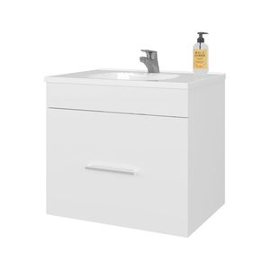 Mobile Bagno Sospeso Bianco con Lavabo e Cassetto, Serie Elegant Story - Product Image 5