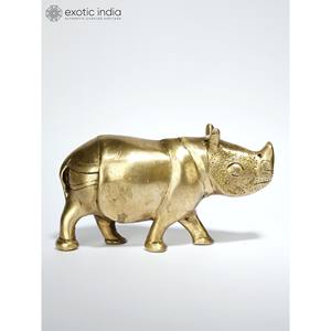Figurine rhinocéros en laiton de 6 pouces faite à la main décoration de table et article cadeau fabriqué à la main en Inde pour Diwali - Product Image 2
