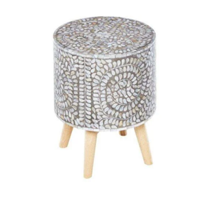 Taburete decorativo de nácar que ahorra espacio, mesa auxiliar artesanal con incrustaciones de concha, mesita de noche con patas de madera maciza duraderas para dormitorio u hotel - Product Image 6