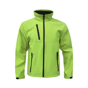 Chaqueta de lana para mujer, manga larga, cuello alto, cierre de cremallera, resistente al viento, color verde sólido, ropa de otoño - Product Image 1