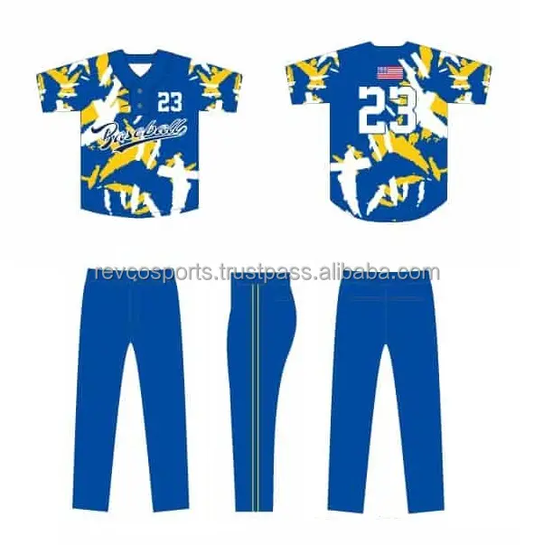 World Best Design Royal Blue Softball Uniform set Hot sale Baseball uniforms 2 button baseball jersey two Button Softball Jersey