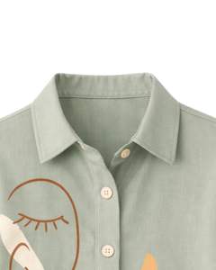 Conjunto de Dos Piezas para Mujer, Diseño Abstracto con Estampado de Rostro, Camisa de Manga Corta con Botones y Pantalón de Pierna Ancha, Ropa Casual - Product Image 3