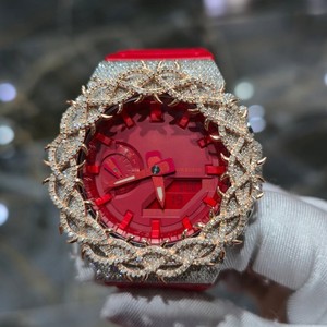 Montre-bracelet sport unisexe pour enfants, cadran rouge 45 mm, boîtier en acier inoxydable serti de diamants, mouvement quartz analogique-numérique - Product Image 1