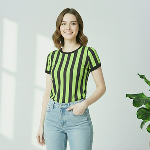 Camisetas de Algodón para Mujer en Verde Lima y Rayas Negras, Camiseta de Tirantes para Mujer en Calidad Premium Garantizada - Product Image 6