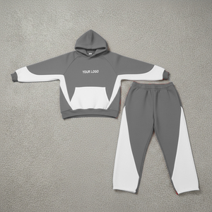 Side Stripe <b>Men's</b> Color Block Hoodies Jogger Sets Oversized <b>Pullover</b> Casual Streetwear Custom Logo Bulk Supplier - Product Image 2