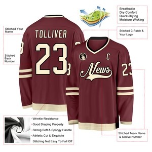 Jersey de Hockey Personalizado Color Borgoña, Crema y Negro, Sublimado, Transpirable, Uniforme de Equipo Cosido, Ropa Deportiva de Entrenamiento para Hombre y Jóvenes, Nuevo Modelo - Product Image 2