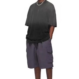 T-shirt en coton délavé noir pour homme, coupe oversize, col rond, manches courtes, style streetwear décontracté - Product Image 3