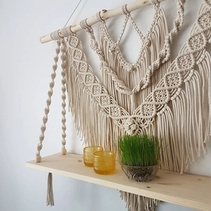 White Cotton Rope Boho Macrame Wall Hanging <b>Shelf</b> with <b>Pine</b> Wood Triangle Shape Decorative Hanging <b>Shelf</b> for Home Decor - Product Image 6