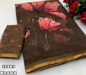 Nouvelle impression numérique florale sur organza avec broderie et travail de miroir métallisé avec bordure tissée en zari - Product Image 5