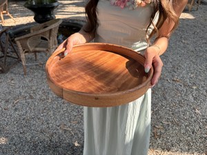Walnut wood round <b>tray</b> Hard wood tea <b>tray</b> Service <b>tray</b> for tea or picnic Exotic wood serving <b>tray</b> handmade from Thailand - Product Image 4