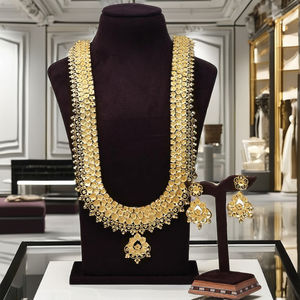 ชุดเครื่องประดับเจ้าสาวแบบยาวบรรจุทอง14K 18K 24K ชุดเครื่องประดับยาวแบบดั้งเดิมชุดเครื่องประดับแฟชั่นทองเหลืองทอง - Product Image 4