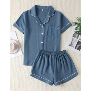 Ensemble de pyjama pour femmes, élégant, imprimé, floral, manches courtes, taille élastique, doux, respirant, pour dormir, se détendre - Product Image 1
