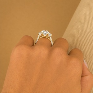 3 Carat Oval Lab Grown Diamond Three <b>Stone</b> Engagement Wedding <b>Ring</b> with Half <b>Moon</b> Side Stones Hidden Halo IGI Certified 14K Gold - Product Image 4