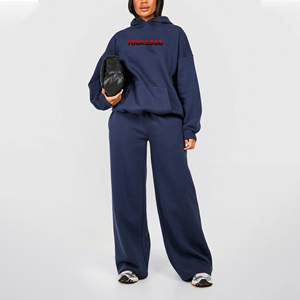 Hot Selling 100% Cotton French Terry 2 Pieces Flare Pant Set High Quality Casual Wear Breathable Quick Dry Hoodie & Jogger Set - Product Image 6