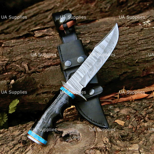 Cuchillo de caza de hoja fija de acero de Damasco de grado industrial UA Supplies, punta caída, OEM, filo recto, mango de cuero apilado, 12 pulgadas - Product Image 5