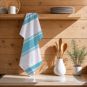 Serviettes de cuisine en coton 100% de bonne qualité, design rayé, serviettes de cuisine en coton personnalisées pour achat en gros - Product Image 1