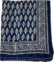 Couette traditionnelle en coton indigo Kantha Silkgram, motif floral bleu, cousue à la main, écologique, 300 fils au pouce carré, décoration intérieure