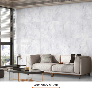 Carreaux de porcelaine vitrifiée polie émaillée 600x1200 mm, épaisseur 8,5 mm, finition brillante anti-onyx argentée, qualité supérieure, résistants aux acides - Product Image 1