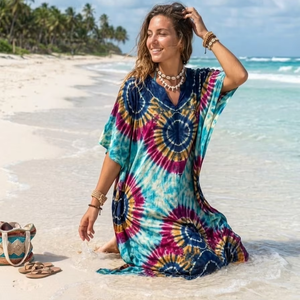 Custom Printed Women Beach <b>Kaftan</b> Dress Loose Fit <b>Summer</b> Cover Up Silk Cotton Rayon Polyester Bulk Supply - Product Image 1