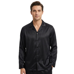 Chemise de nuit en satin de soie respirante pour homme, boutonnée, col rabattu, manches longues, style hip-hop, vêtements de nuit d'été - Product Image 6
