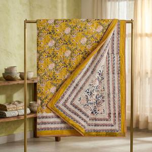 Yellow Flower Print Pattern Dohar Double Bed Blanket Use Also As AC Blanket & <b>Comfortable</b> In All Occasion Buy Bulk - Product Image 1