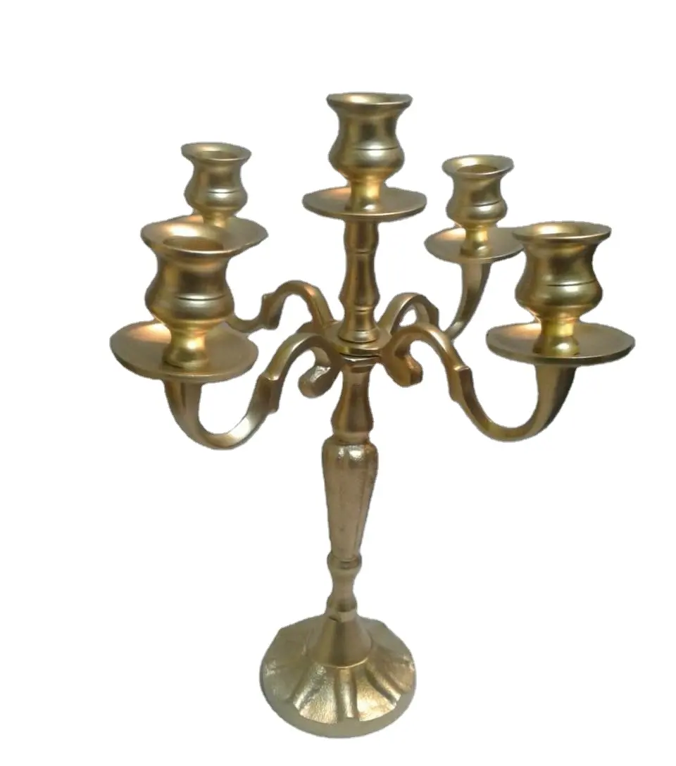 Candelabros com design moderno, candelabros com suporte de velas polido dourado e elegante suporte de velas de metal para 5 braços