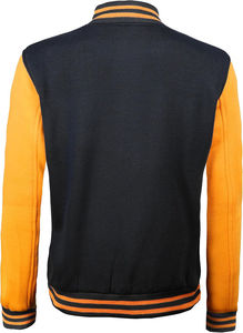 <b>Men's</b> Varsity Jacket Black Orange Color Block <b>Fleece</b> Baseball Style Casual Outerwear Turn-down Collar Button Closure - Product Image 2
