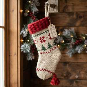 Chaussette de Noël Minimaliste en Velours Blanc avec Pompon Rouge et Vert, Décoration de Cheminée, Emballage Cadeau Élégant pour les Fêtes - Product Image 4