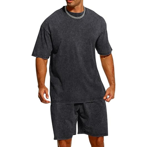 Men Summer Matching <b>Set</b> Cotton T Shirt and Shorts 2 Piece Outfit Casual Loose Fit Streetwear Solid Color <b>Set</b> - Product Image 1