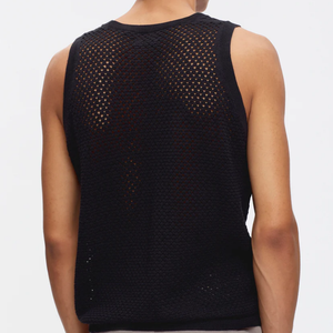 Chaleco de punto hueco para hombre, camiseta sin mangas de algodón con cuello redondo blanco para verano, color liso - Product Image 5