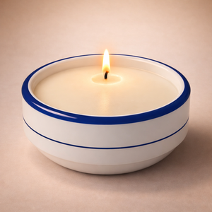 Ribbed Ceramic Candle Vessel Wide Bowl With Matching Tray Thick Durable Heat Resistant Smooth Finish Luxury Home Decor - Product Image 3