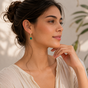 Boucles d'oreilles en onyx vert 27 à 28 mm avec zircon, forme étoile, en argent sterling 925, serties de plaqué or 18 carats - Product Image 5