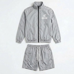 Custom Logo Men 3-Piece Lightweight Nylon <b>Track</b> Suit Loose Fit Hooded Jacket <b>T</b>-Shirt and Shorts Running Gym Wear Wholesale - Product Image 3